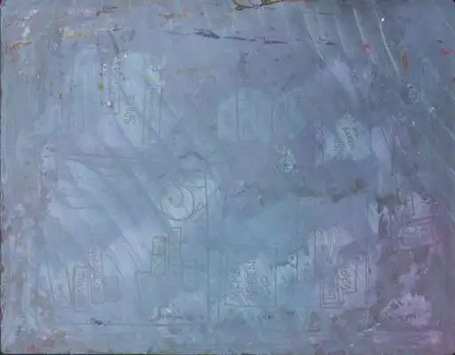 A blue-grey wash nearly covering an earlier page, Mimes Against WAP and a spiral still visible beneath