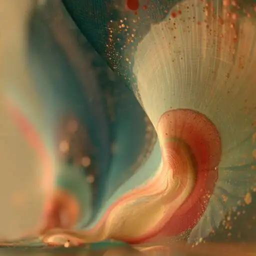 A close woven membrane bends into teal, amber, and coral ridges with visible local texture.