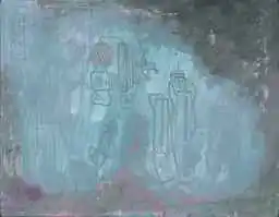 A pale blue cloud brushed over faint pencil drawings