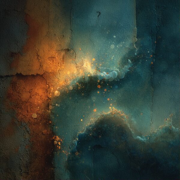 Abstract wash panel with dark teal field and a warm gold seam.