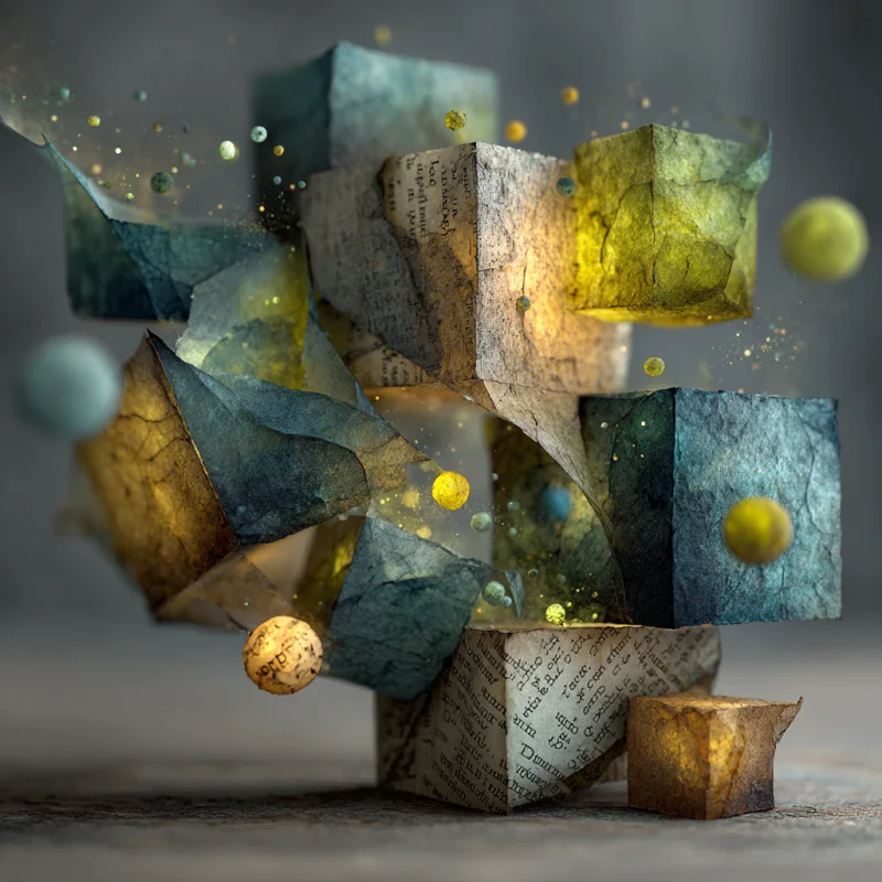 Papergami cubes study showing repeated volumes and perspective shifts.