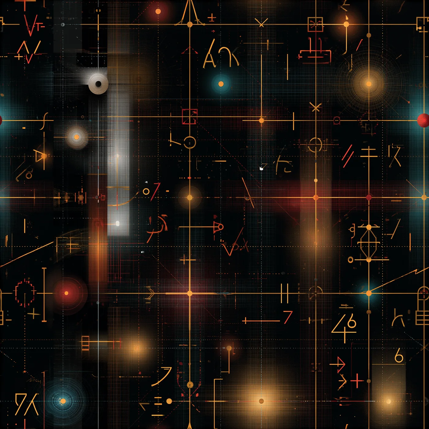 A structural tile of symbols, measures, and luminous shapes that reads like parser routes gathered into a single machine surface.